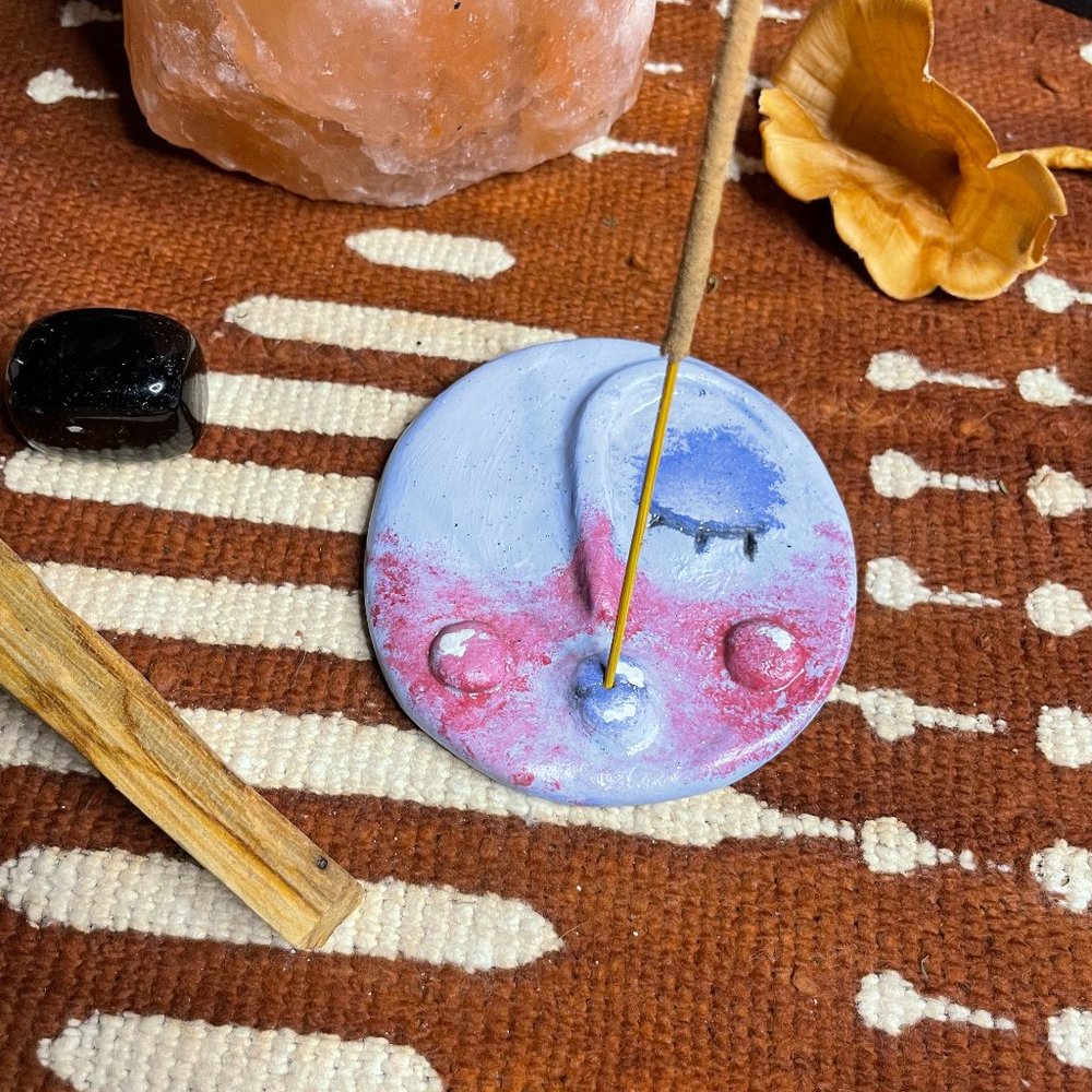 ☽ Sleepy Moon Incense Holder- Blue Raspberry ☽
